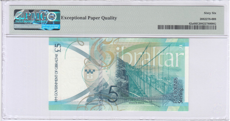 Gibraltar 5 Pounds 2020 P42a PMG66 EPQ Gibraltar 5 Pounds 2020 P42a PMG66 EPQ