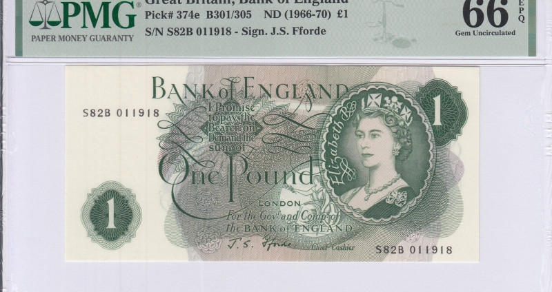 Great Britain 1 Pound ND(1966-70) P374e PMG66 EPQ Great Britain 1 Pound ND(1966-70) P374e PMG66 EPQ