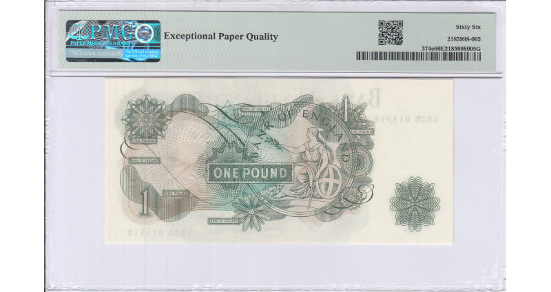 Great Britain 1 Pound ND(1966-70) P374e PMG66 EPQ Great Britain 1 Pound ND(1966-70) P374e PMG66 EPQ