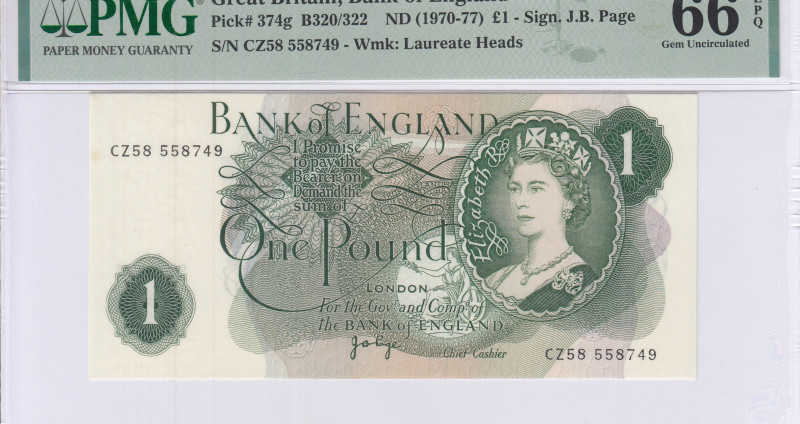 Great Britain 1 Pound ND(1966-70) P374g PMG66 EPQ Great Britain 1 Pound ND(1966-70) P374g PMG66 EPQ