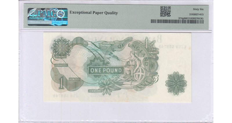 Great Britain 1 Pound ND(1966-70) P374g PMG66 EPQ Great Britain 1 Pound ND(1966-70) P374g PMG66 EPQ