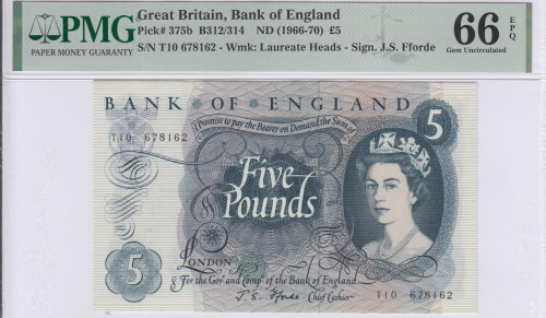 Great Britain 5 Pounds 1966-70 P375b PMG66 EPQ