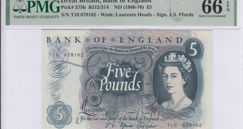 Great Britain 5 Pounds 1966-70 P375b PMG66 EPQ Great Britain 5 Pounds 1966-70 P375b PMG66 EPQ