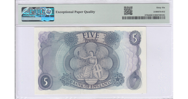 Great Britain 5 Pounds 1966-70 P375b PMG66 EPQ Great Britain 5 Pounds 1966-70 P375b PMG66 EPQ