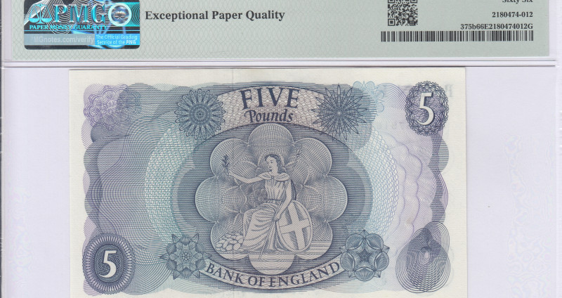 Great Britain 5 Pounds 1966-70 P375b PMG66 EPQ Great Britain 5 Pounds 1966-70 P375b PMG66 EPQ