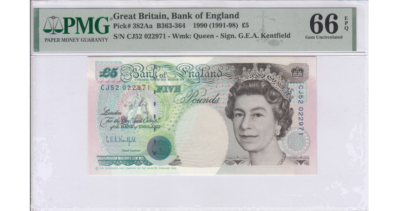 Great Britain 5 Pounds 1990 (ND 1991-98) P382Aa PMG66 EPQ