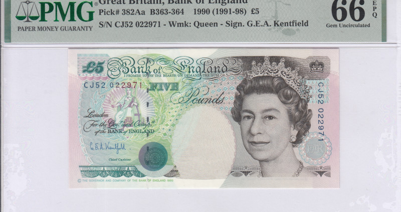 Great Britain 5 Pounds 1990 (ND 1991-98) P382Aa PMG66 EPQ Great Britain 5 Pounds 1990 (ND 1991-98) P382Aa PMG66 EPQ