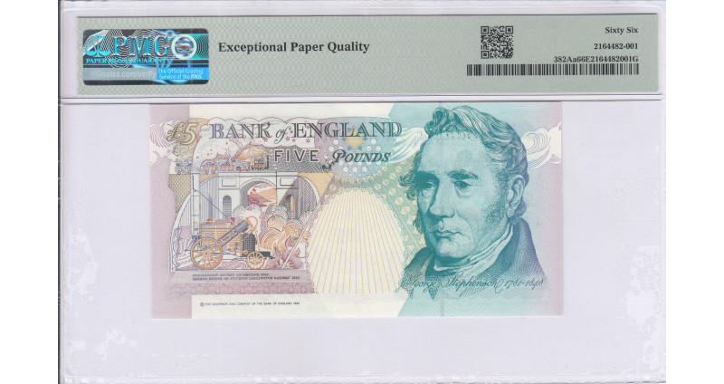 Great Britain 5 Pounds 1990 (ND 1991-98) P382Aa PMG66 EPQ Great Britain 5 Pounds 1990 (ND 1991-98) P382Aa PMG66 EPQ
