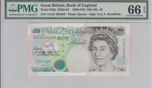 Great Britain 5 Pounds 1990 (ND 1991-98) P382b PMG66 EPQ