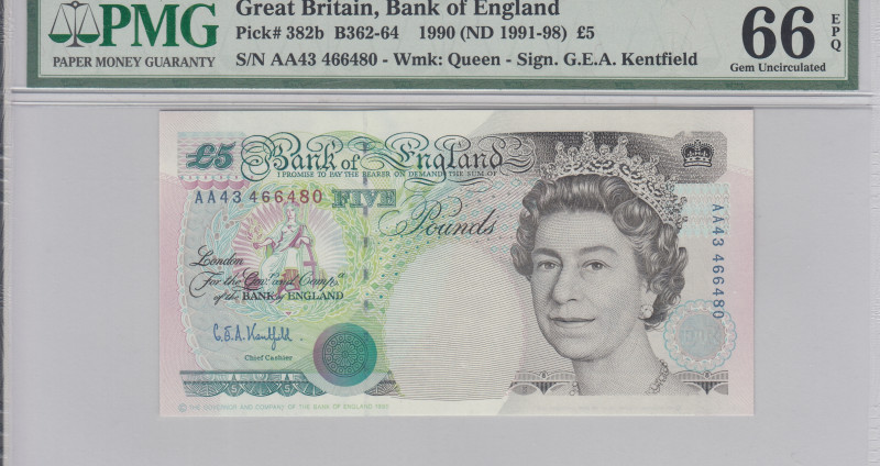 Great Britain 5 Pounds 1990 (ND 1991-98) P382b PMG66 EPQ Great Britain 5 Pounds 1990 (ND 1991-98) P382b PMG66 EPQ