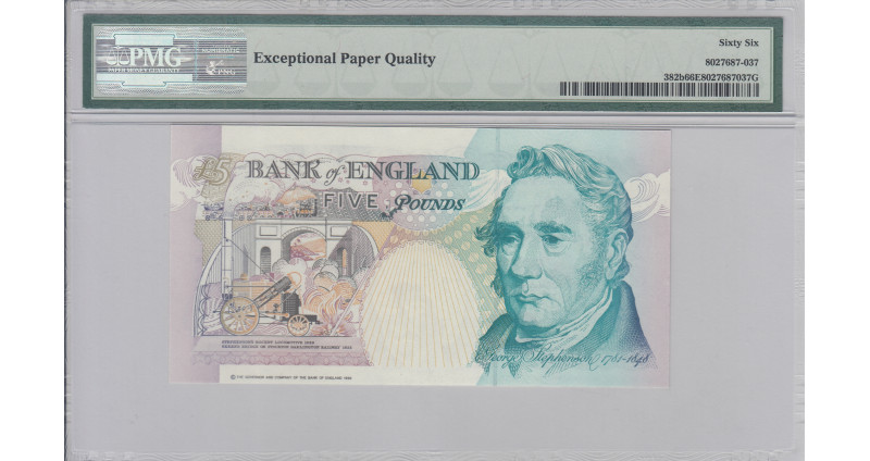 Great Britain 5 Pounds 1990 (ND 1991-98) P382b PMG66 EPQ Great Britain 5 Pounds 1990 (ND 1991-98) P382b PMG66 EPQ
