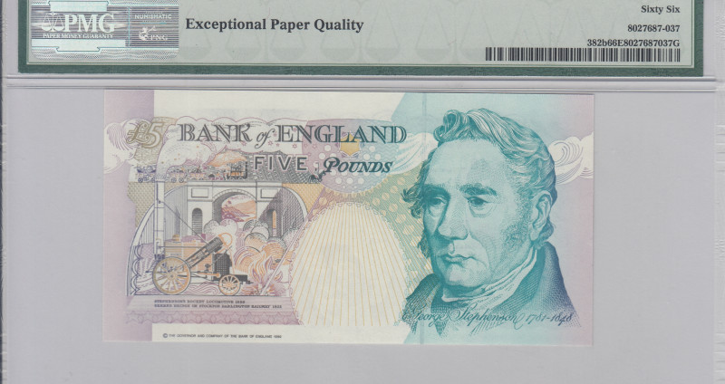 Great Britain 5 Pounds 1990 (ND 1991-98) P382b PMG66 EPQ Great Britain 5 Pounds 1990 (ND 1991-98) P382b PMG66 EPQ