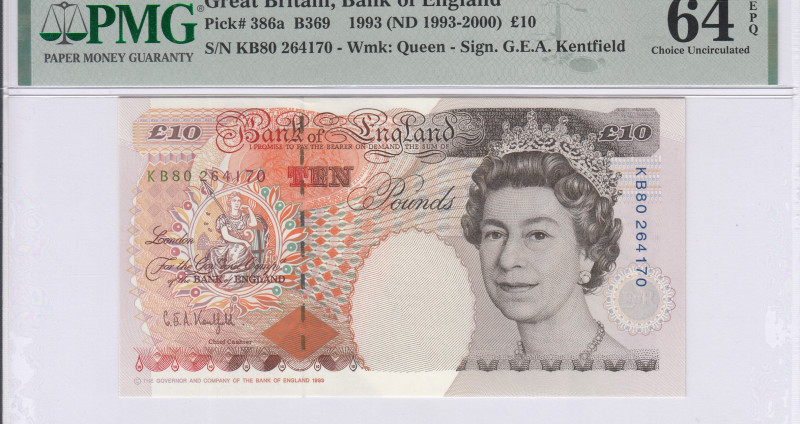 Great Britain 10 Pounds 1993 (ND 1993-2000) P386a PMG64 EPQ Great Britain 10 Pounds 1993 (ND 1993-2000) P386a PMG64 EPQ