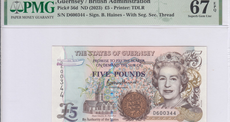 Guernsey 5 Pounds 2023 P56d PMG67 EPQ Guernsey 5 Pounds 2023 P56d PMG67 EPQ