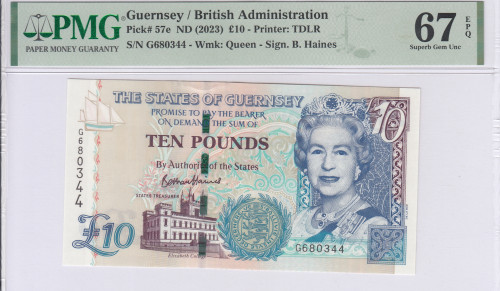 Guernsey 10 Pounds 2023 P57e PMG67 EPQ