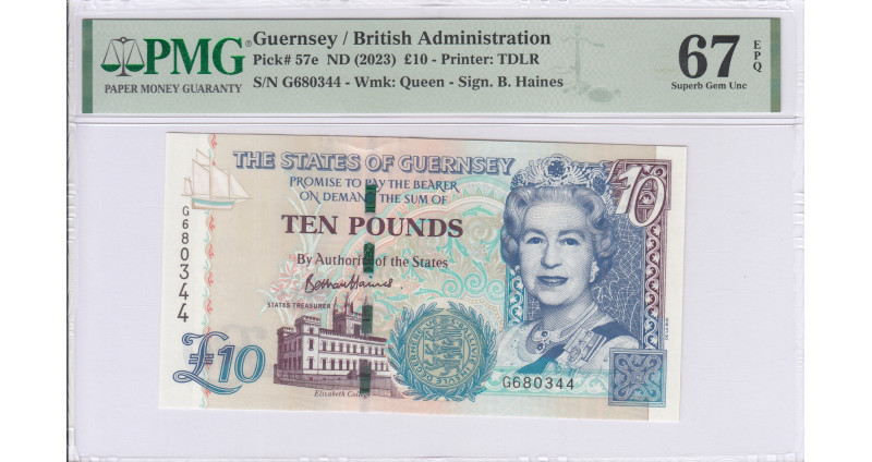 Guernsey 10 Pounds 2023 P57e PMG67 EPQ
