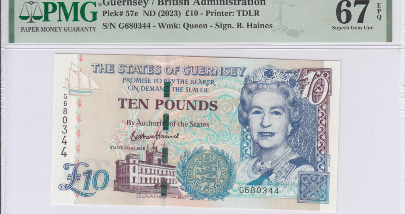 Guernsey 10 Pounds 2023 P57e PMG67 EPQ Guernsey 10 Pounds 2023 P57e PMG67 EPQ
