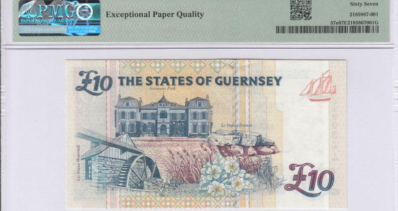 Guernsey 10 Pounds 2023 P57e PMG67 EPQ Guernsey 10 Pounds 2023 P57e PMG67 EPQ