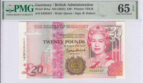 Guernsey 20 Pounds 2023 P58Aa PMG65 EPQ