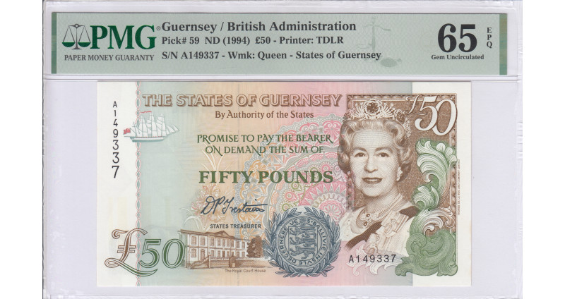 Guernsey 50 Pounds 1994 P59 PMG65 EPQ Guernsey 50 Pounds 1994 P59 PMG65 EPQ