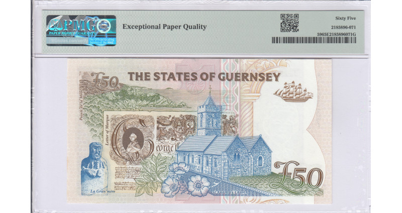 Guernsey 50 Pounds 1994 P59 PMG65 EPQ Guernsey 50 Pounds 1994 P59 PMG65 EPQ