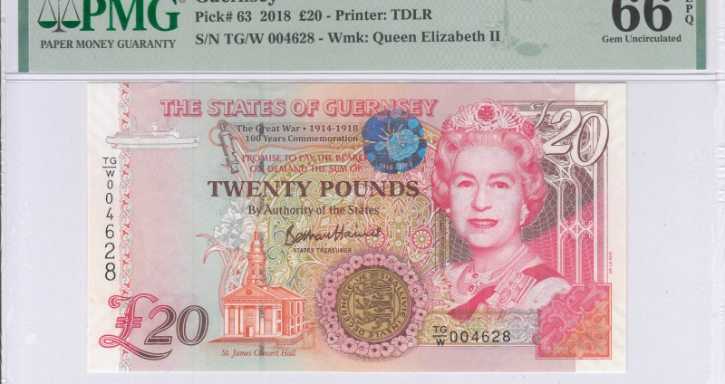 Guernsey 20 Pounds 2018 P63 PMG66 EPQ Guernsey 20 Pounds 2018 P63 PMG66 EPQ