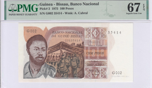 Guinea - Bissau 100 Pesos 24.9.1975 P2 PMG67 EPQ
