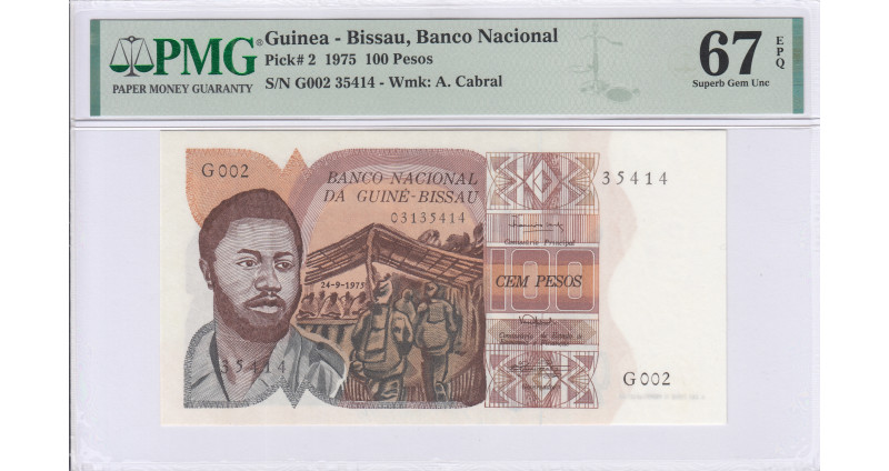 Guinea - Bissau 100 Pesos 24.9.1975 P2 PMG67 EPQ Guinea - Bissau 100 Pesos 24.9.1975 P2 PMG67 EPQ