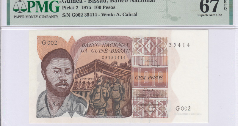 Guinea - Bissau 100 Pesos 24.9.1975 P2 PMG67 EPQ Guinea - Bissau 100 Pesos 24.9.1975 P2 PMG67 EPQ