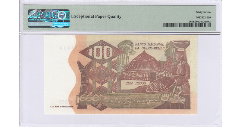 Guinea - Bissau 100 Pesos 24.9.1975 P2 PMG67 EPQ Guinea - Bissau 100 Pesos 24.9.1975 P2 PMG67 EPQ