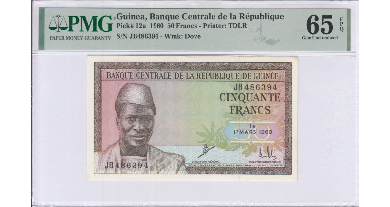 Guinea 50 Francs 1.3.1960 P12a PMG65 EPQ
