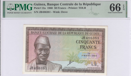 Guinea 50 Francs 1.3.1960 P12a PMG66 EPQ