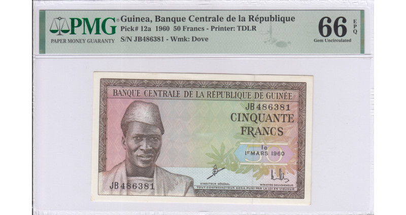 Guinea 50 Francs 1.3.1960 P12a PMG66 EPQ Guinea 50 Francs 1.3.1960 P12a PMG66 EPQ