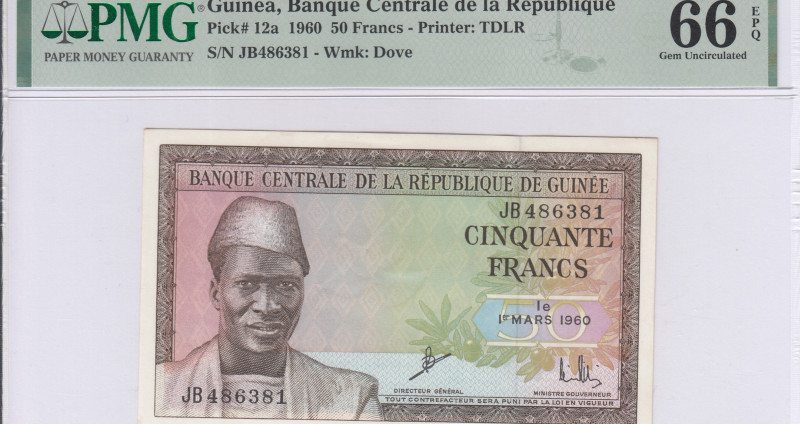Guinea 50 Francs 1.3.1960 P12a PMG66 EPQ Guinea 50 Francs 1.3.1960 P12a PMG66 EPQ