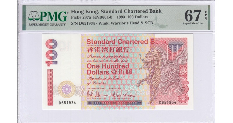 Hong Kong, Standard Chartered Bank 100 Dollars 1.7.1997 P287b PMG67 EPQ