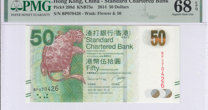 Hong Kong, Standart Chartered Bank 50 Dollars 1.1.2014 P298d PMG68 EPQ Hong Kong, Standart Chartered Bank 50 Dollars 1.1.2014 P298d PMG68 EPQ