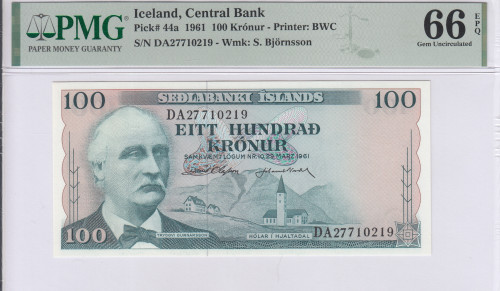 Iceland 100 Kronur 29.3.1961 P44a PMG66 EPQ