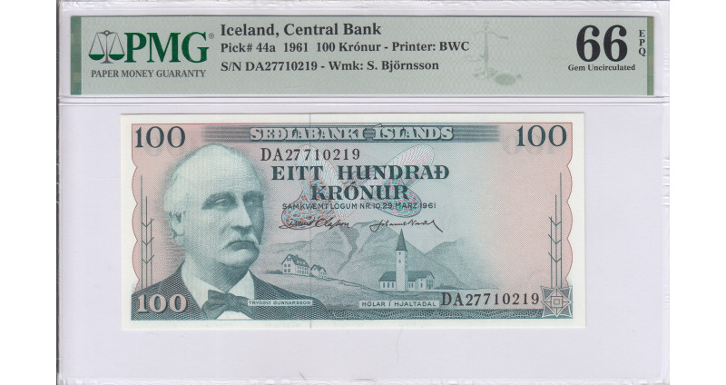 Iceland 100 Kronur 29.3.1961 P44a PMG66 EPQ
