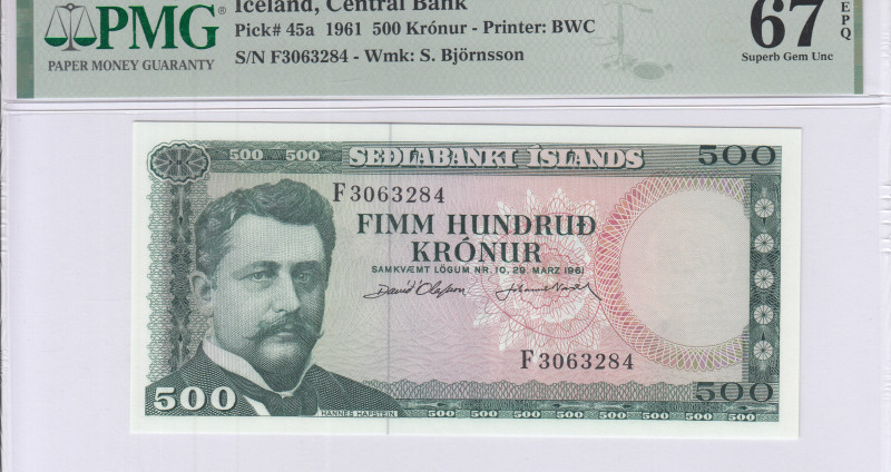 Iceland 500 Kronur 29.3.1961 P45a PMG67 EPQ Iceland 500 Kronur 29.3.1961 P45a PMG67 EPQ
