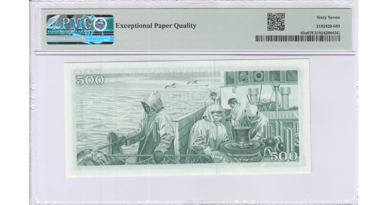 Iceland 500 Kronur 29.3.1961 P45a PMG67 EPQ Iceland 500 Kronur 29.3.1961 P45a PMG67 EPQ