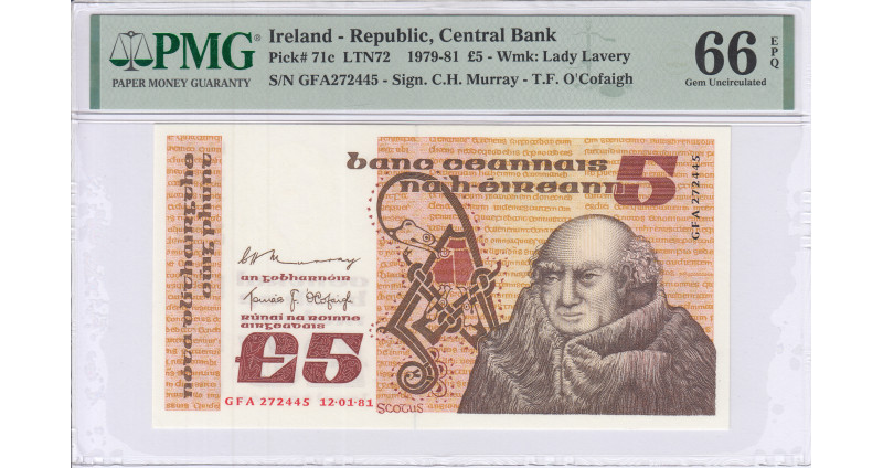 Ireland, Republic 5 Pounds  12.1.1981 P71c PMG66 EPQ