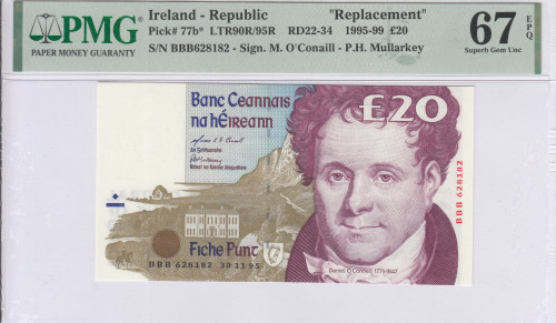 Ireland  20 Pounds 30.11.1995 P77b* PMG67 EPQ "Replacement"
