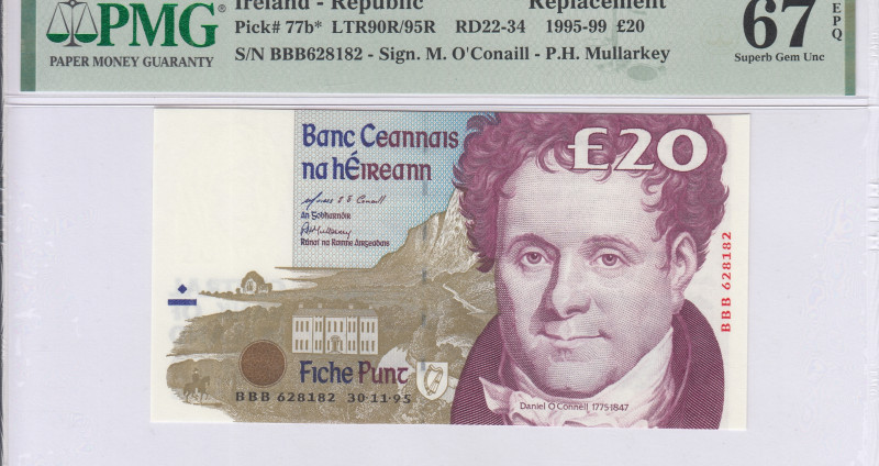 Ireland 20 Pounds 30.11.1995 P77b* PMG67 EPQ "Replacement" Ireland 20 Pounds 30.11.1995 P77b* PMG67 EPQ "Replacement"