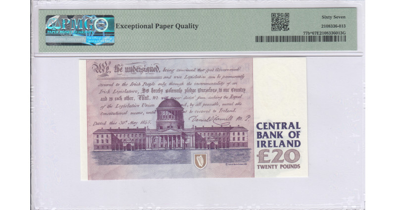 Ireland 20 Pounds 30.11.1995 P77b* PMG67 EPQ Replacement Ireland 20 Pounds 30.11.1995 P77b* PMG67 EPQ Replacement