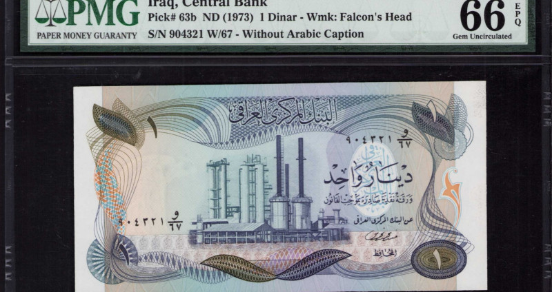 Iraq 1 Dinar ND 1973 P63b PMG66 EPQ Iraq 1 Dinar ND 1973 P63b PMG66 EPQ