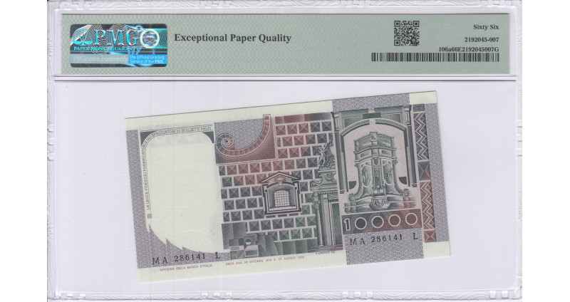 Italy 10,000 Lire 1976 P106a PMG66 EPQ Italy 10,000 Lire 1976 P106a PMG66 EPQ