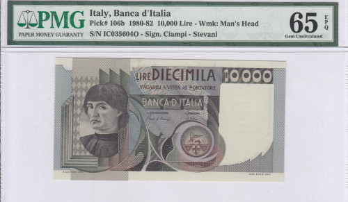 Italy 10000 Livre 3.11.1982 P106b PMG65 EPQ Italy 10000 Livre 3.11.1982 P106b PMG65 EPQ