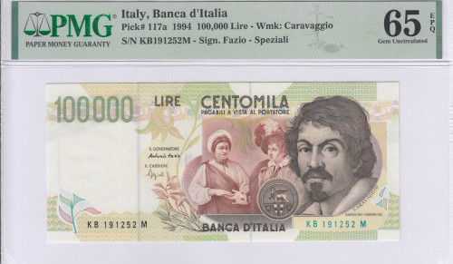 Italy 100,000 Lire 6.5.1994 P117a PMG65 EPQ Italy 100,000 Lire 6.5.1994 P117a PMG65 EPQ