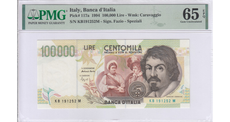 Italy 100,000 Lire 6.5.1994 P117a PMG65 EPQ Italy 100,000 Lire 6.5.1994 P117a PMG65 EPQ