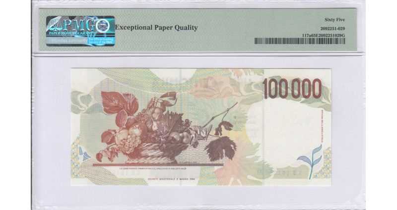 Italy 100,000 Lire 6.5.1994 P117a PMG65 EPQ Italy 100,000 Lire 6.5.1994 P117a PMG65 EPQ